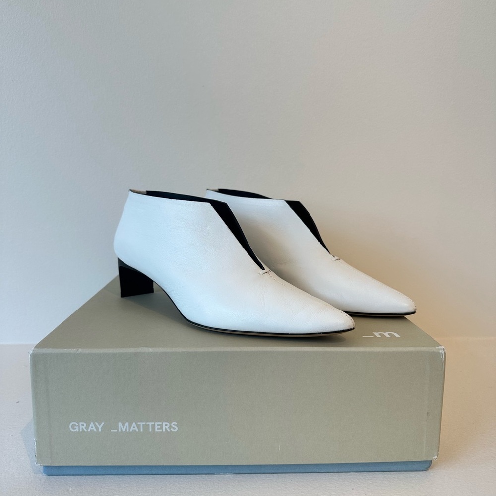 Gray Matters White Leather Heeled Ankle Boots